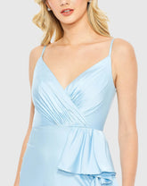 Blue V-Neck Spaghetti Strap Satin Gown
